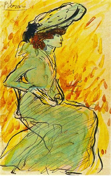 Pablo Picasso Classical Oil Paintings Seated Woman In Green - Click Image to Close